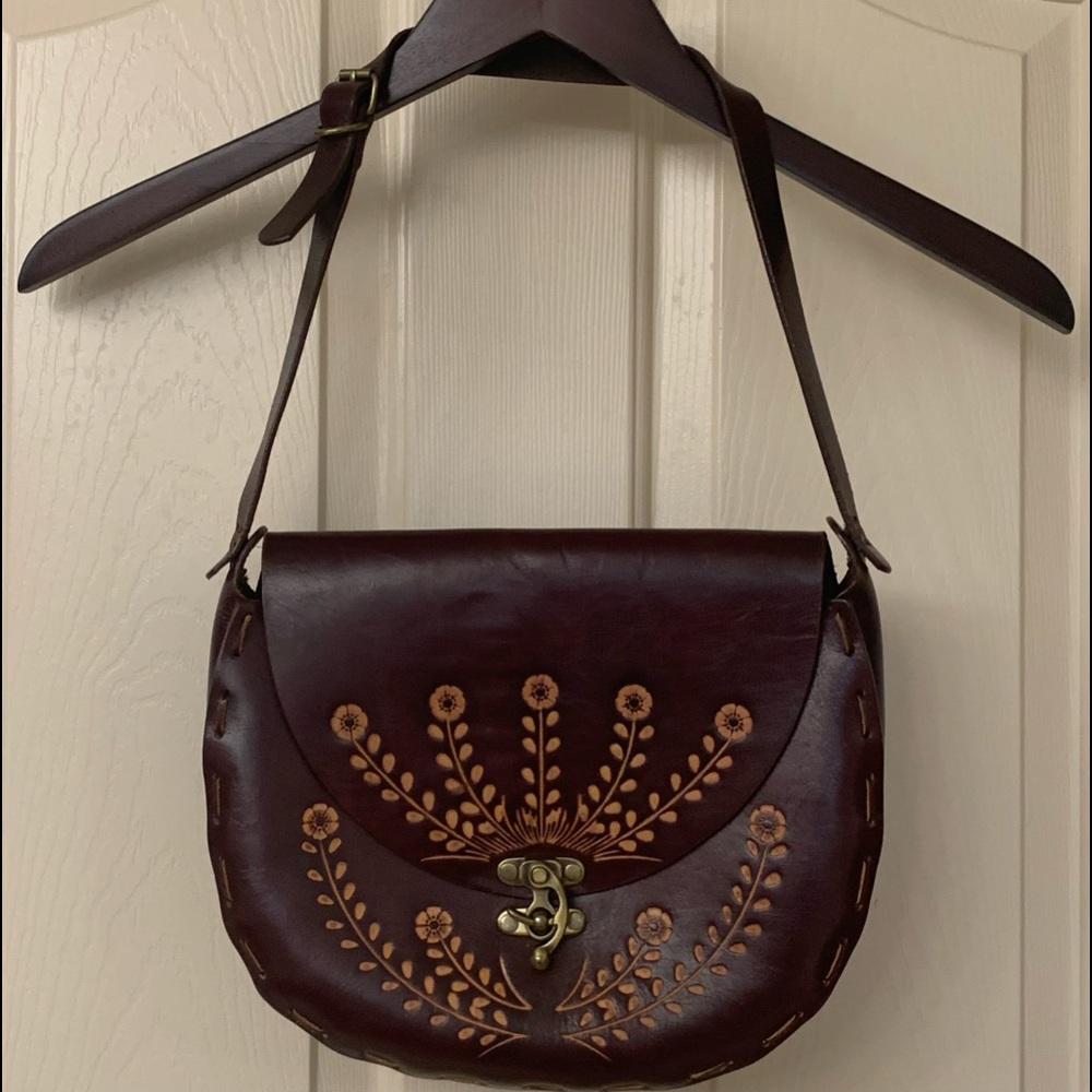 70s style stitched and tooled leather purse